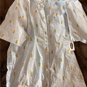 Light Blue Pineapple Print Button-Up Shirt